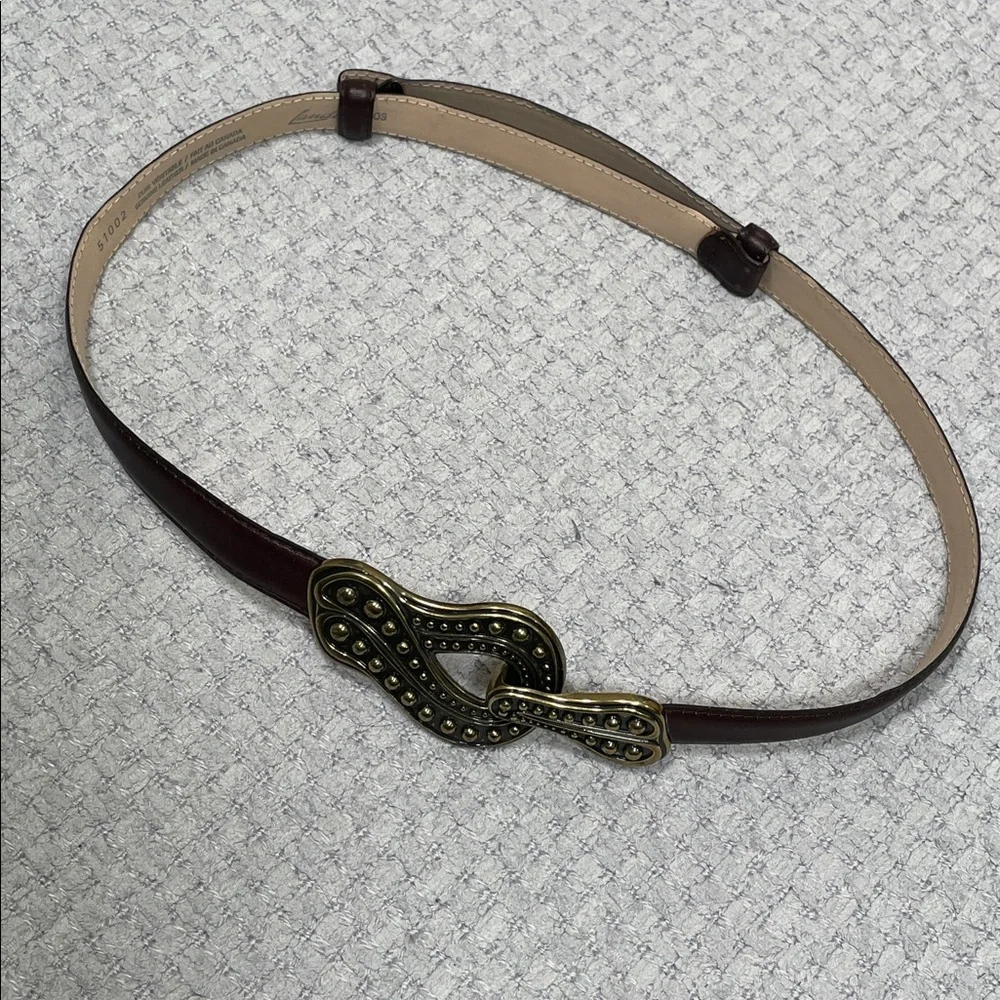 Vintage Womens Landes adjustable Leather Brown Brushed Gold Clasp Buckle Belt OS